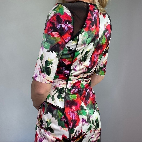 Milly New York Floral Sheath Dress with Mesh Inset & Piping - Picture 5 of 16